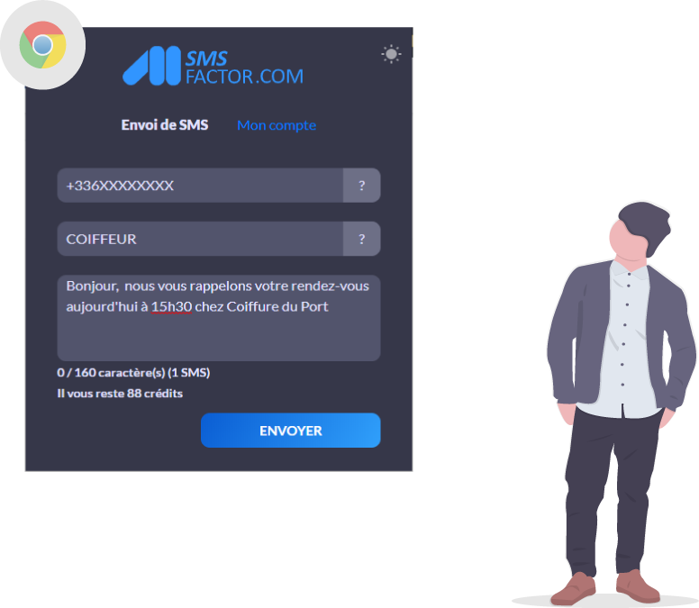envoi de sms rapide depuis google chrome